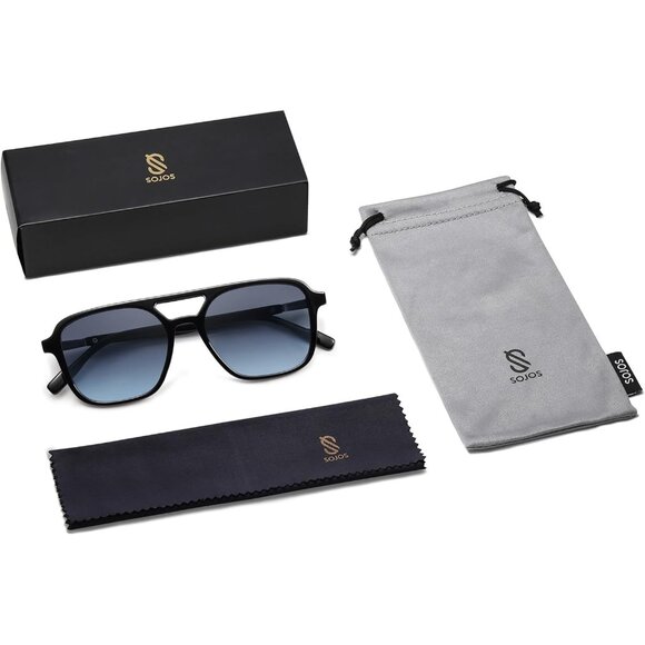 Sojos Women Mens Blue Grading Trendy Rectangle Retro Aviator Shades Sunglasses - Picture 7 of 7